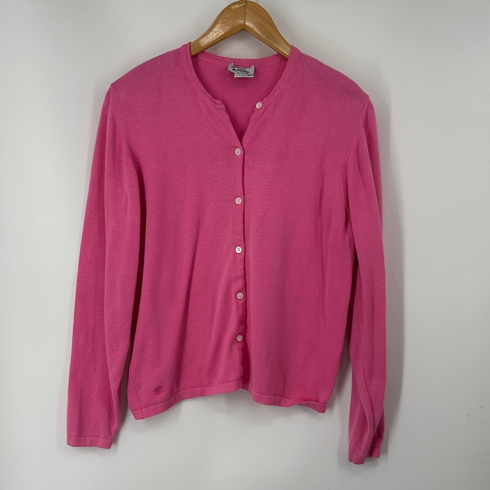 Lilly Pulitzer Vintage 100% Cotton Pink Button-Up Cardigan Flawed